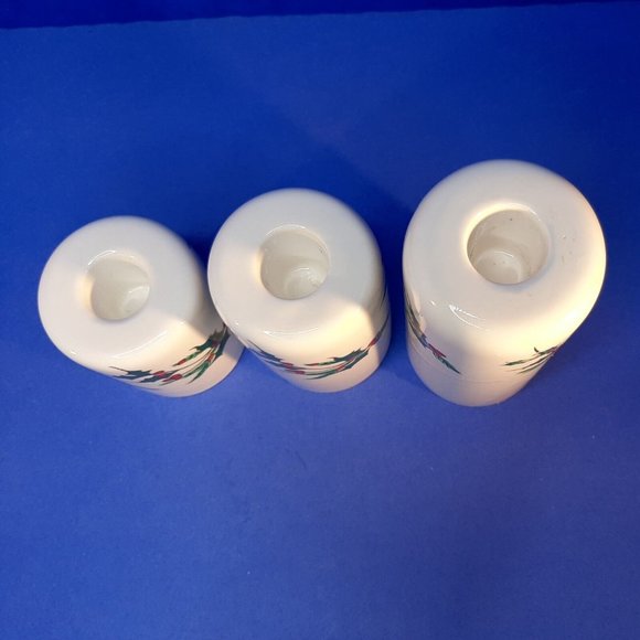 CHRISTMAS Taper Candle Holder Set 3 Centerpiece Fireplace Hearth Holly Berries - Picture 7 of 15